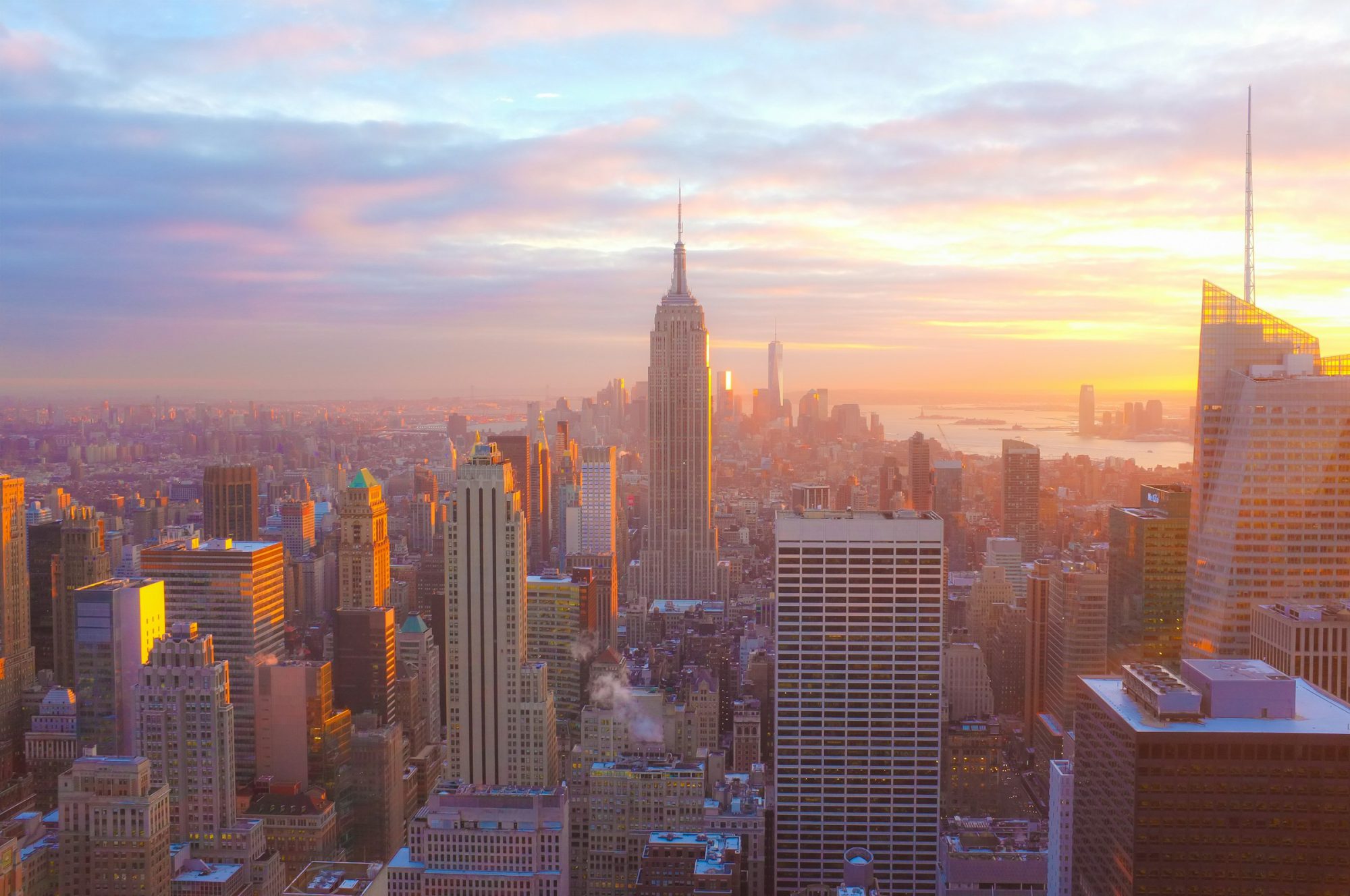 Manhattan skyline at sunset